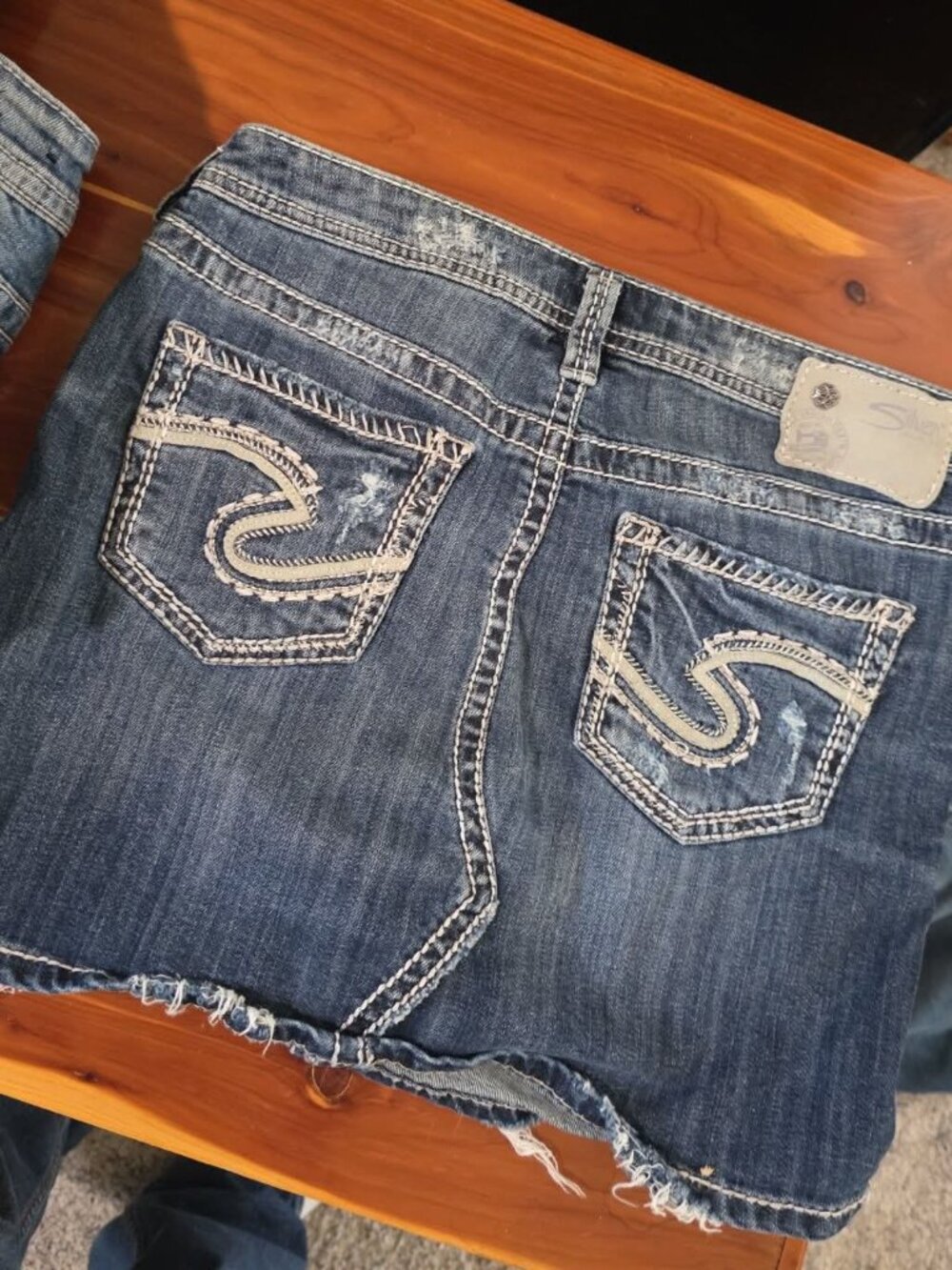 Silver jean skirt